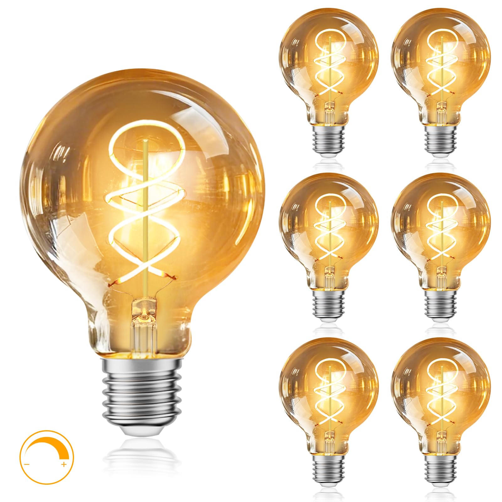 Żarówka LED E27, ciepła biel, ściemniana, 2200 K, Edison, vintage, 4 W, energooszczędna, filament retro, E27, żarówka, dekoracja do domu, kawiarni, baru, 6 sztuk (G80)