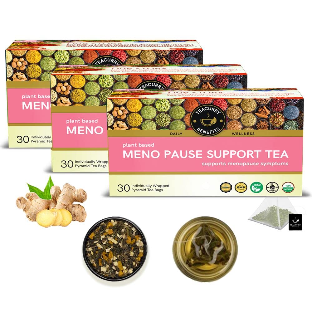 TEACURRY Meno Pause Tea - (3 Month Pack, 90 Tea Bags) - Helps delay Menopause & stop Hot Flashes | Made With Raw Ingredient - Shatavari, Pearmint, Ginger