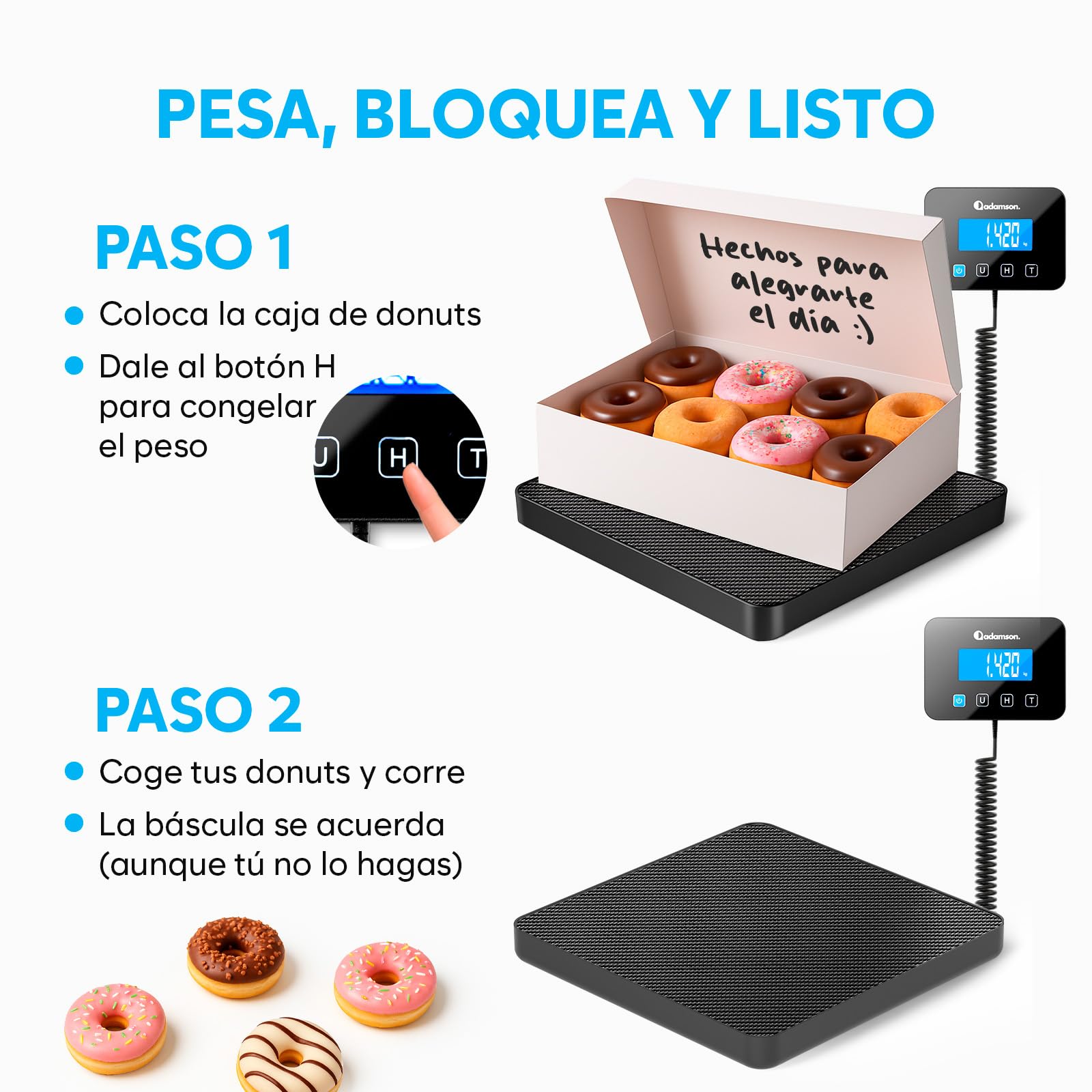 Bascula Industrial - 200 kg/10 g - Bascula Comercial de Alta precisión con Función de Retención/Tara - Perfecta para Paquetes, Equipaje, Uso Profesional - Batería y cable incluidos - Alfombra Negra
