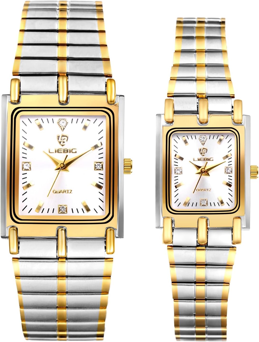 JewelryWe Gold Square Couple Watches: Analog Quartz Waterproof Stainless Steel Casual Dress Wristwatch for Men Women for Mother's Day