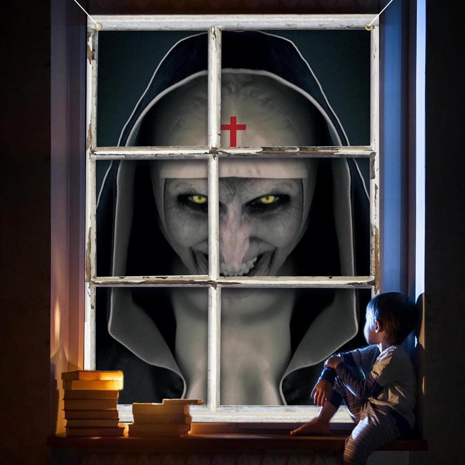 Halloween Window Cover Decorations, Fabric The Nun Creepy