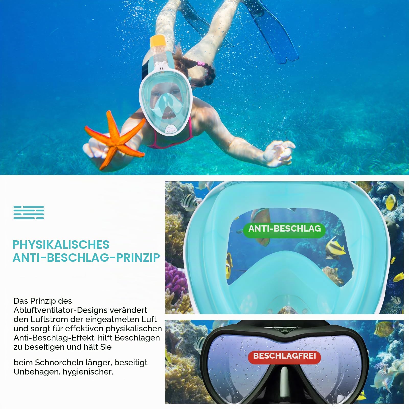 Schnorchelmaske, Schnorchel-Tauchmaske für Erwachsene mit Panoramablick, Anti-Beschlag-Design, Sportkamera-Halterung