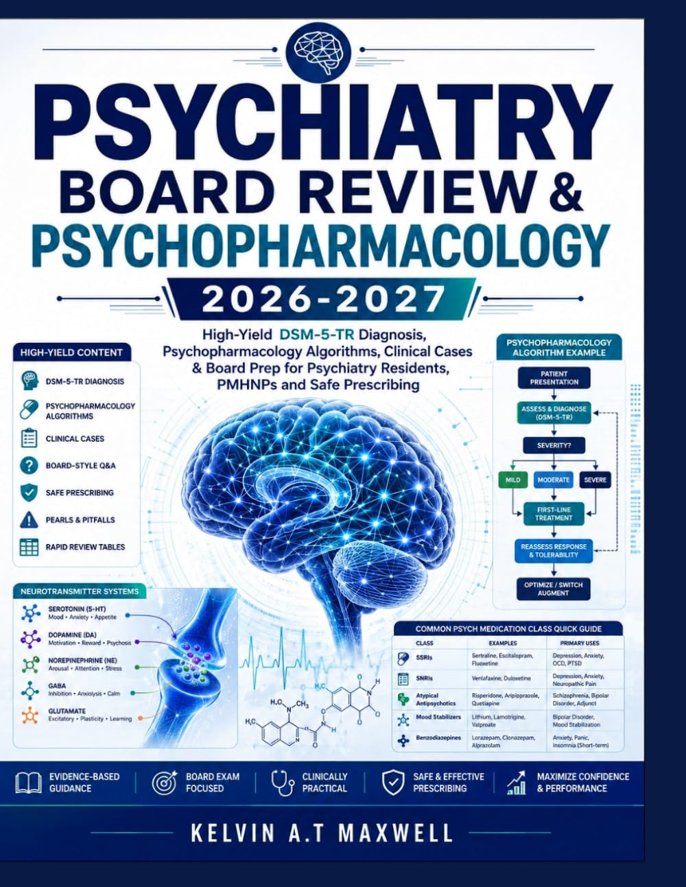 PSYCHIATRY BOARD REVIEW & PSYCHOPHARMACOLOGY 2026-2027: High-Yield DSM-5-TR Diagnosis, Psychopharmacology Algorithms, Clinical Cases & Board Prep for Psychiatry Residents, PMHNPs and Safe Prescribing