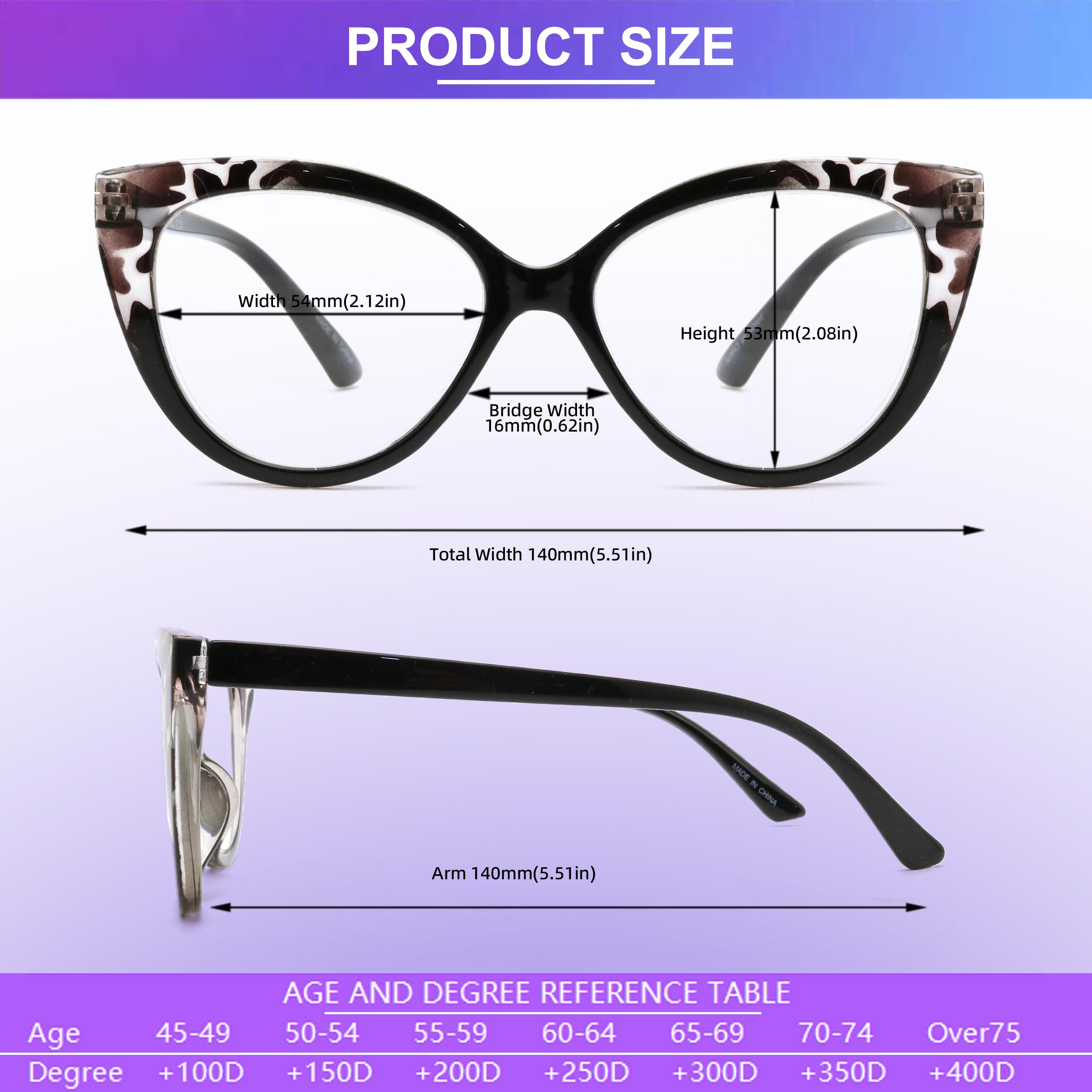eyeezi 4PC Cat Eye Reading Glasses for Women Blue Light Flexible Spring Hinges.Anti-glare Readers Fashion Reading Glasses for Women 1.5
