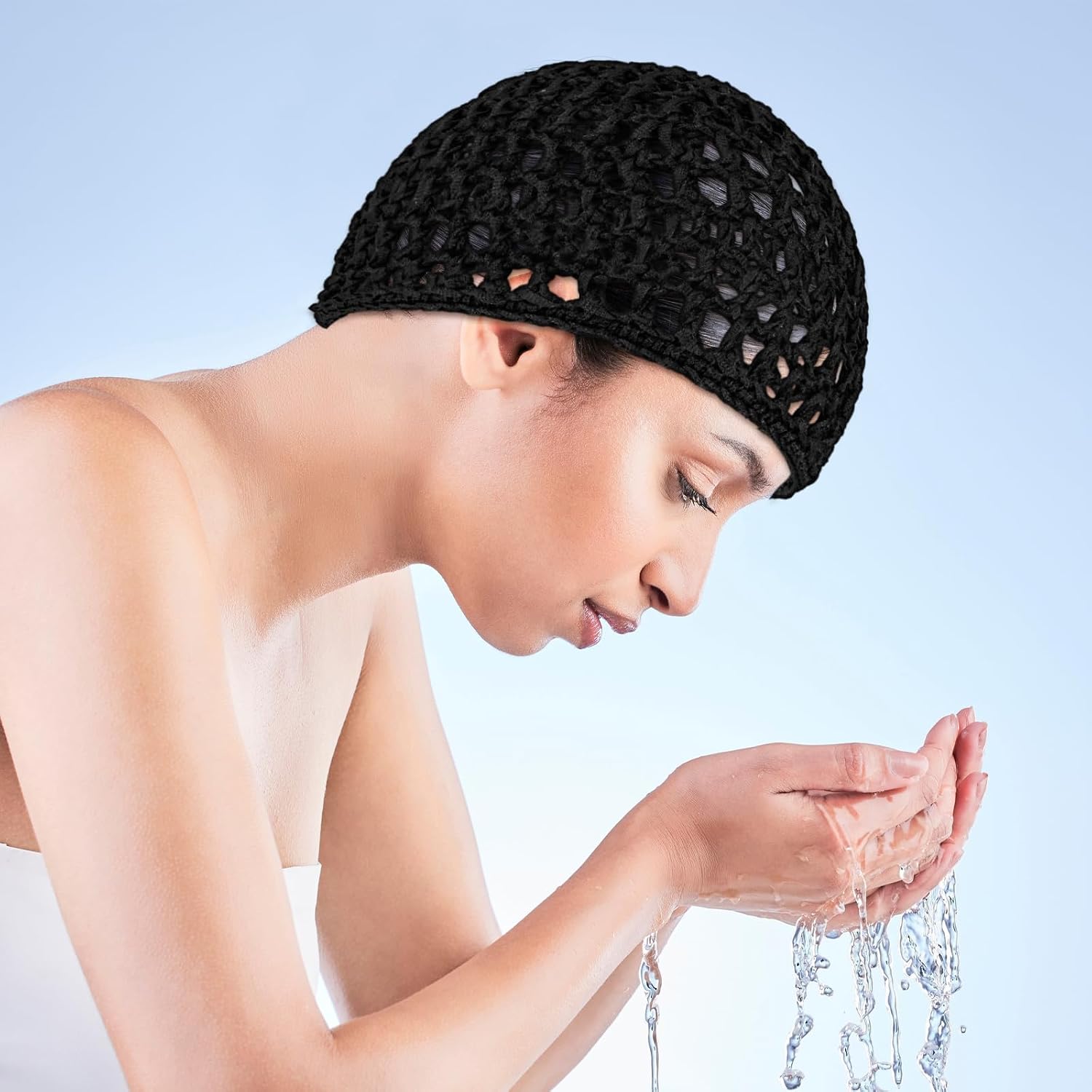 4Pcs Mesh Crochet Hair Net for Women - Snood Bonnet Sleep Cap Hair Wraps for Shower, Soft Breathable Knit Hairnets Cover for Thick Short Hair
