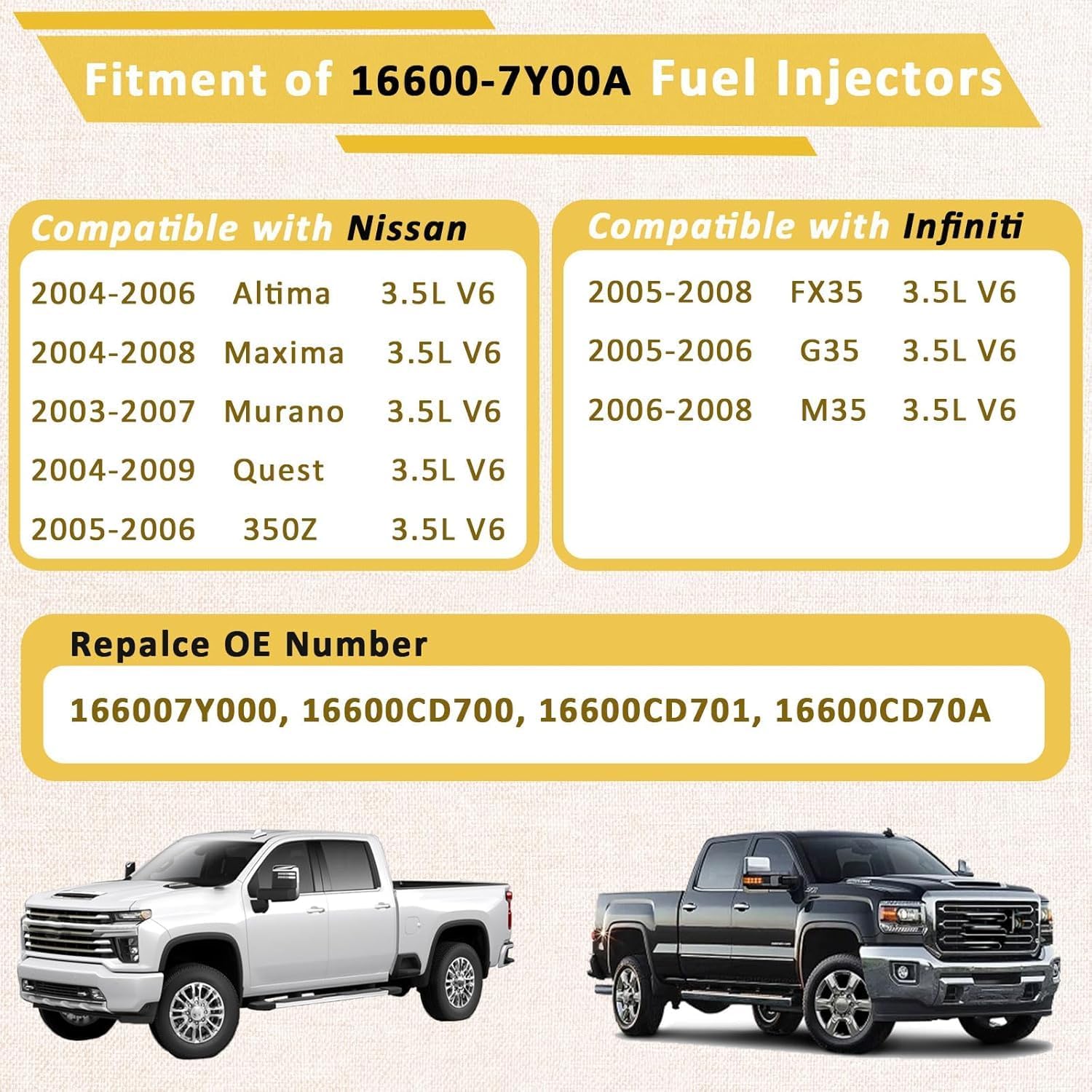 16600-7Y00A OE 3.5L Fuel Injectors,Compatible with/Nissan 3.5 Maxima Murano Altima 2004-2008,Compatible with/Infiniti G35 M35 FX35 |4 Holes| |Set of 6|