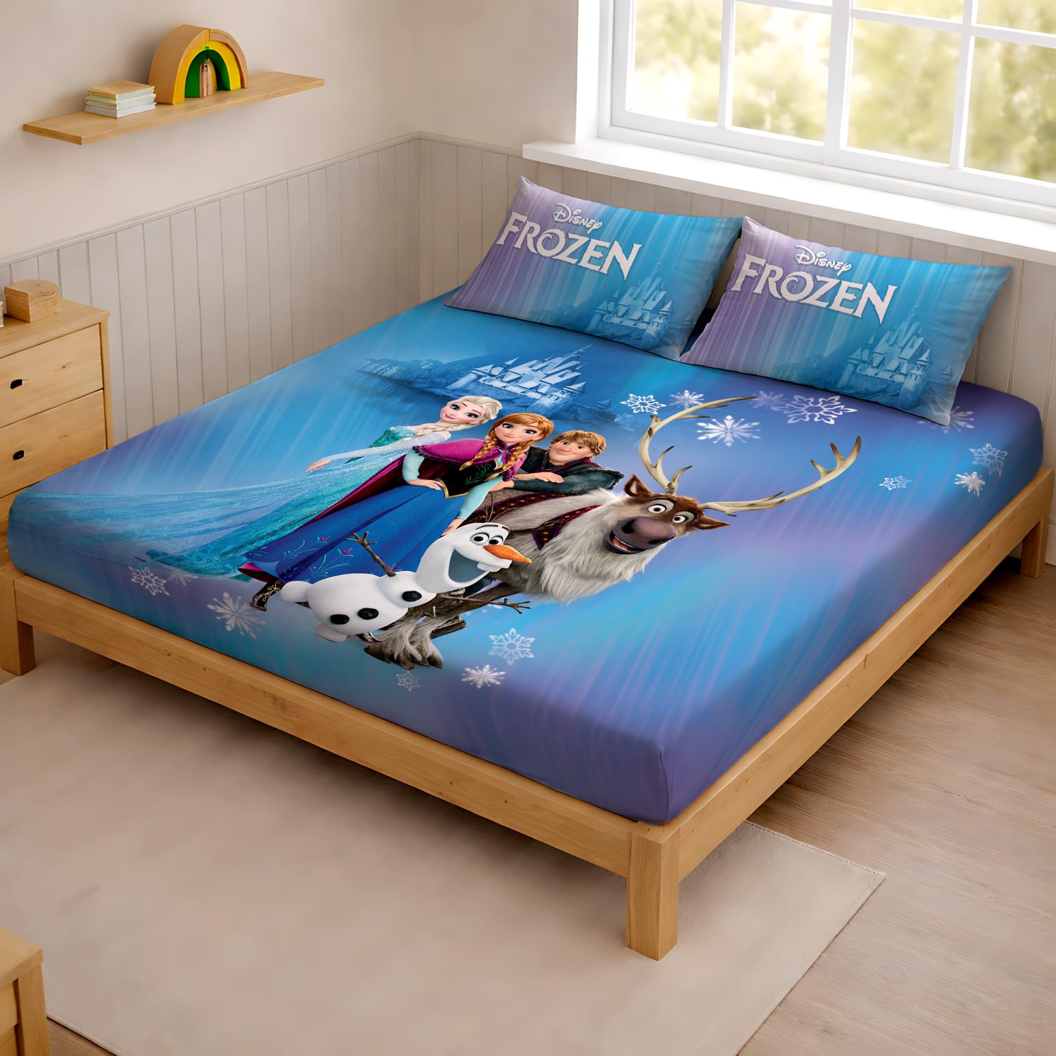 Sassoon Disney Frozen Digital Printed 100% Cotton Bedsheet with 2 Pillow Covers in 300TC-image-12