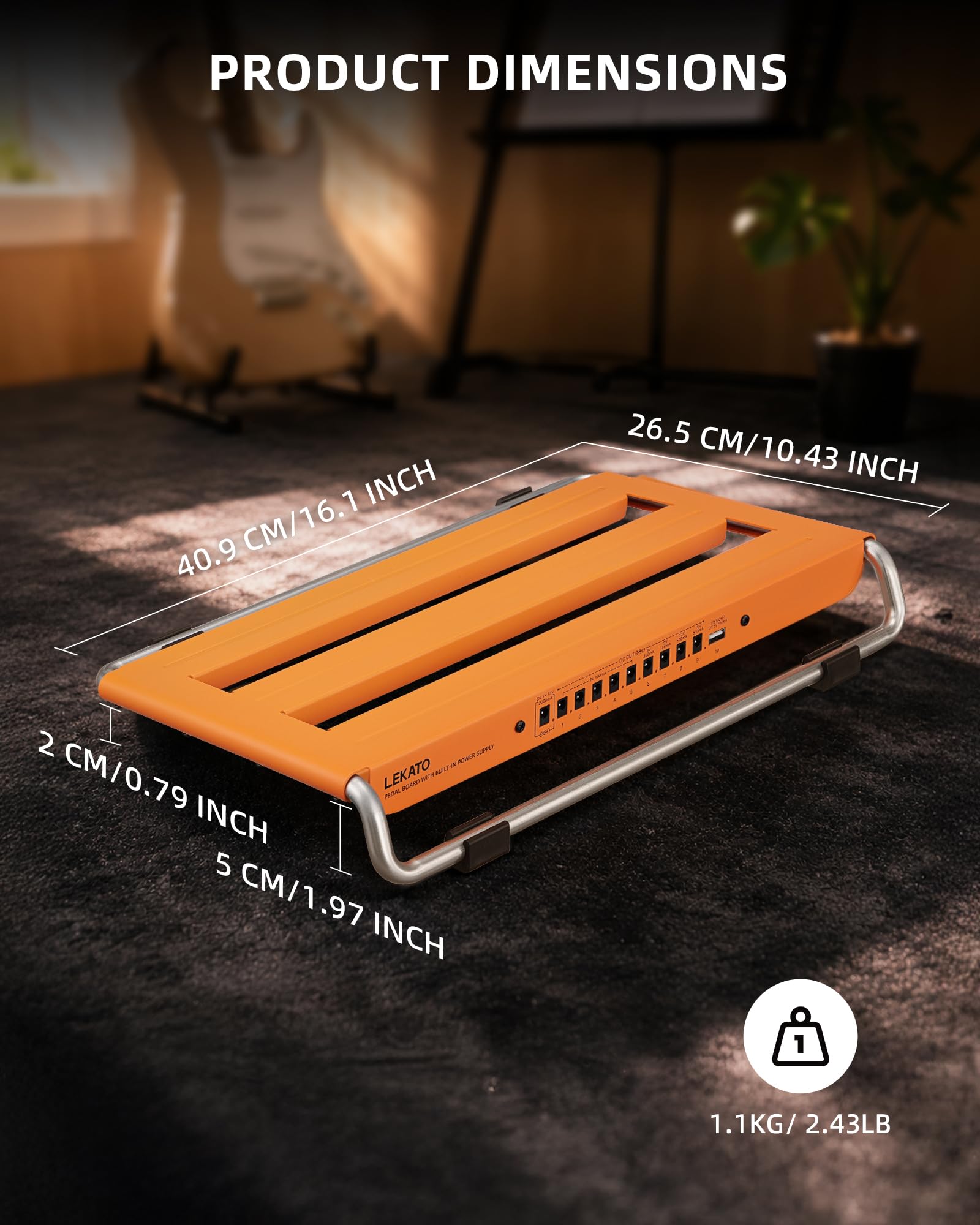 LEKATO Pedalboard Gitarre mit integriertem Netzteil, Aluminiumlegierung Effektboard 45 x 30 x 9cm, Pedalboard Set mit Tasche, Pedalkabeln und Klettstreifen