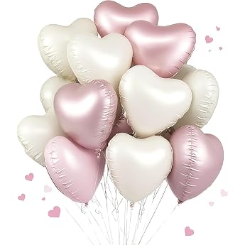 Heart Foil Balloon Pack of 12 18 Inch Heart Helium Balloons Beige Pink Beige Heart Balloons Wedding Helium Balloon Hearts Heart Balloons for Birthday Valentine's Day Engagement Mother's Day