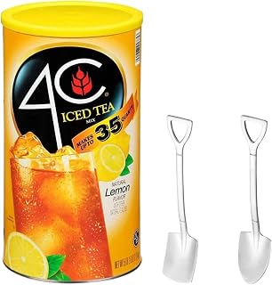 Candy Freezer 4C Iced Tea Lemon Flavored Powdered Drink Mix 82.6 oz Canister Includes Candy Freezer Mini Metal Shovel Spoons (Lemon) - Shovel Spoons