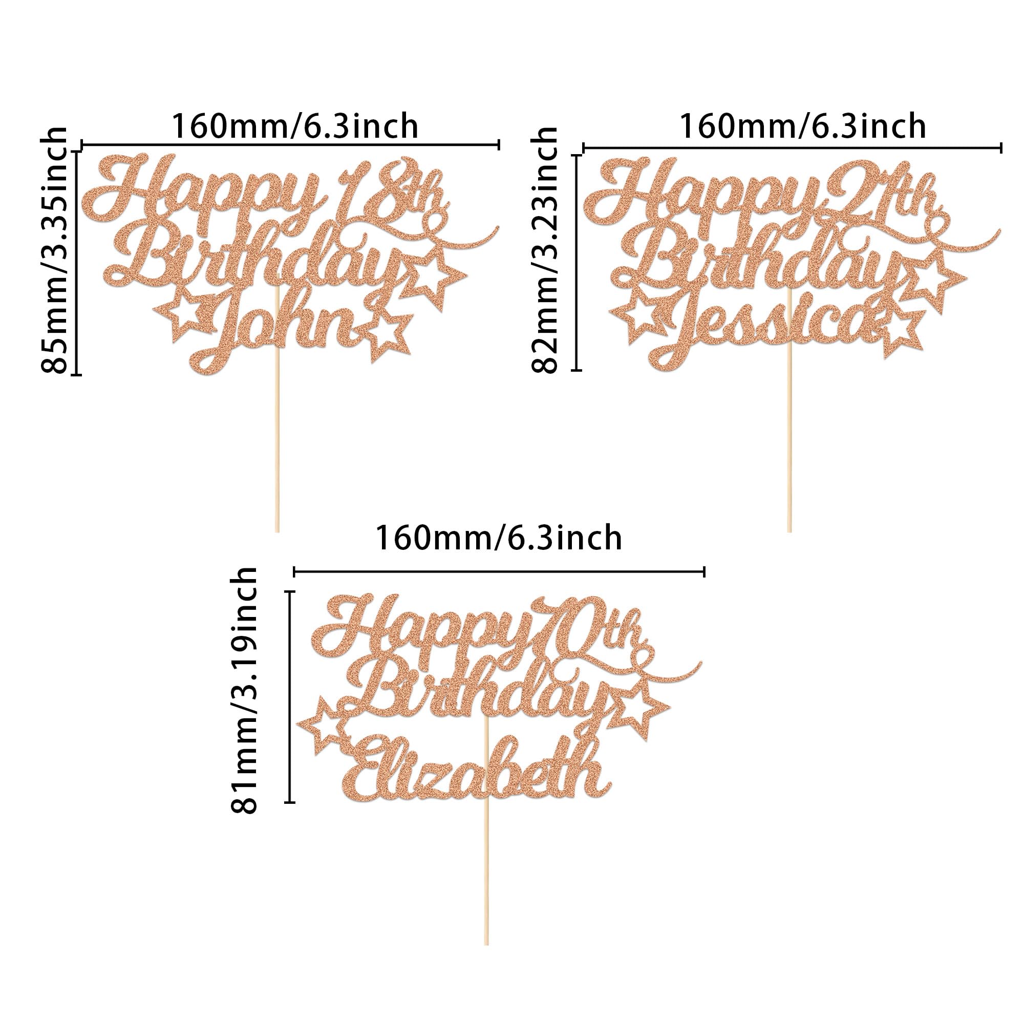 EDSG Happy Birthday Cake Topper Personalised, Custom Cake Topper with Any Age Name, Double-Sided Glitter Cake Topper 13th 16th 18th 21st 30th 40th 50th 60th 80th (with Colored Star Set) - 3