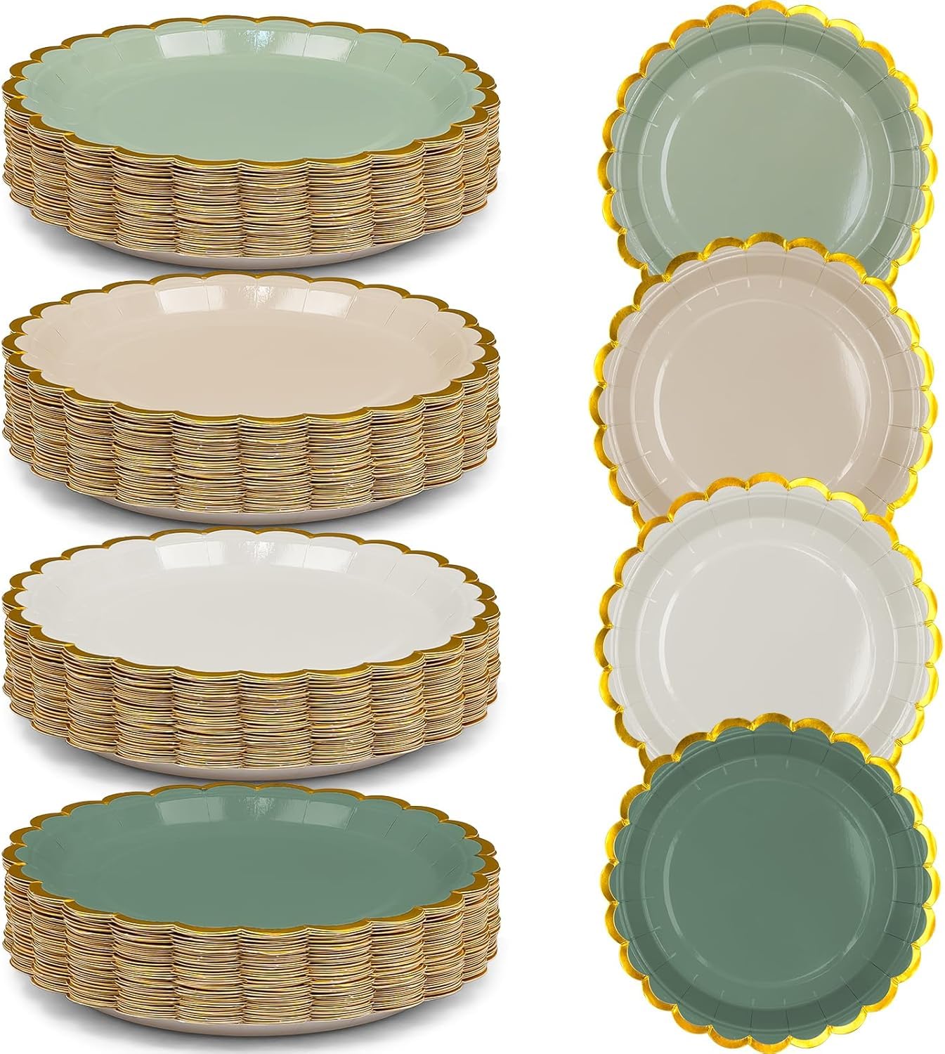 Lot de 200 assiettes jetables en carton vert sauge de qualité supérieure - Assiettes festonnées - Assiettes de service en vrac pour anniversaire, jardin, thé, fête prénatale, mariage - 17,5 cm