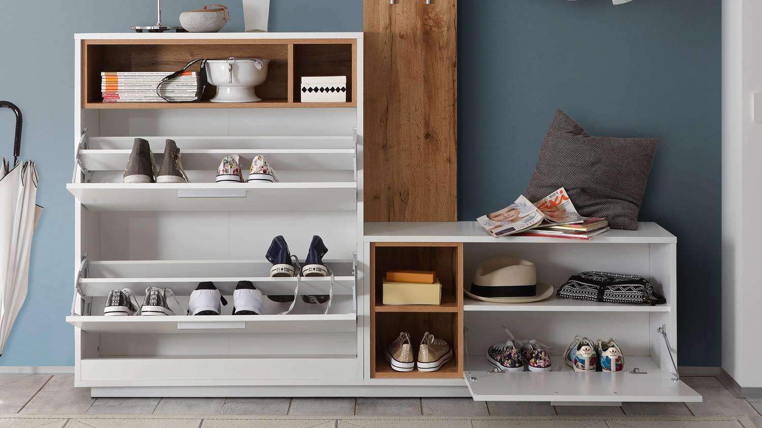 AVANTI TRENDSTORE - Milani - Guardaroba compatto in legno laminato di colore bianco/quercia selvaggia. Ideale per l'ingresso. Dimensioni LAP 177x195x32 cm