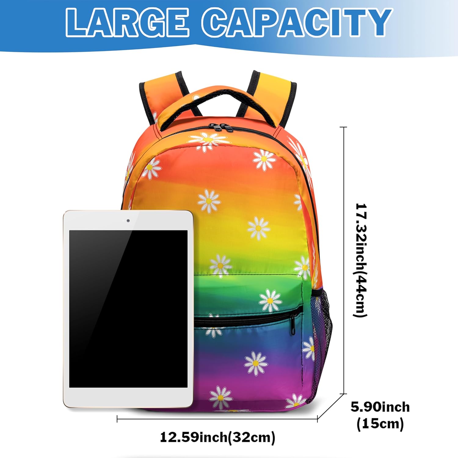 Rainbow Backpack for School Colorful Rainbow Daisy Theme Kids Schoolbag for Kindergarten Primary Elementary Middle School Lightweight Bookbag Back Pack for Boys Girls Children - Image 5