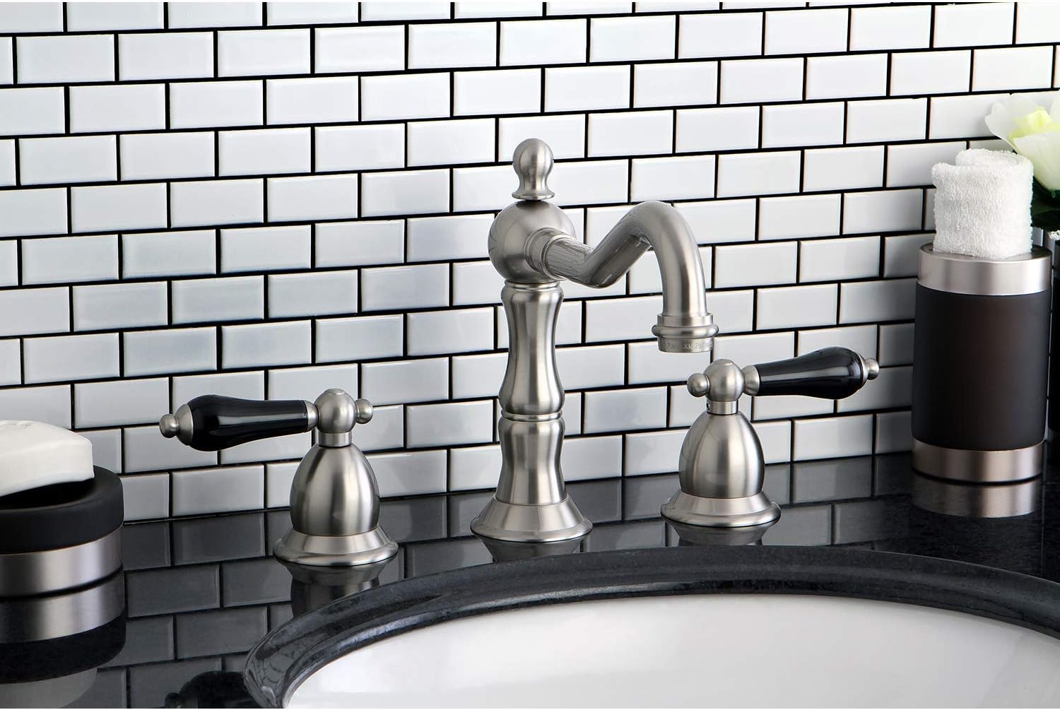 Kingston Brass KS1978PKL Heritage Widespread Lavatory Faucet with Brass Pop-Up Drain, Brushed Nickel