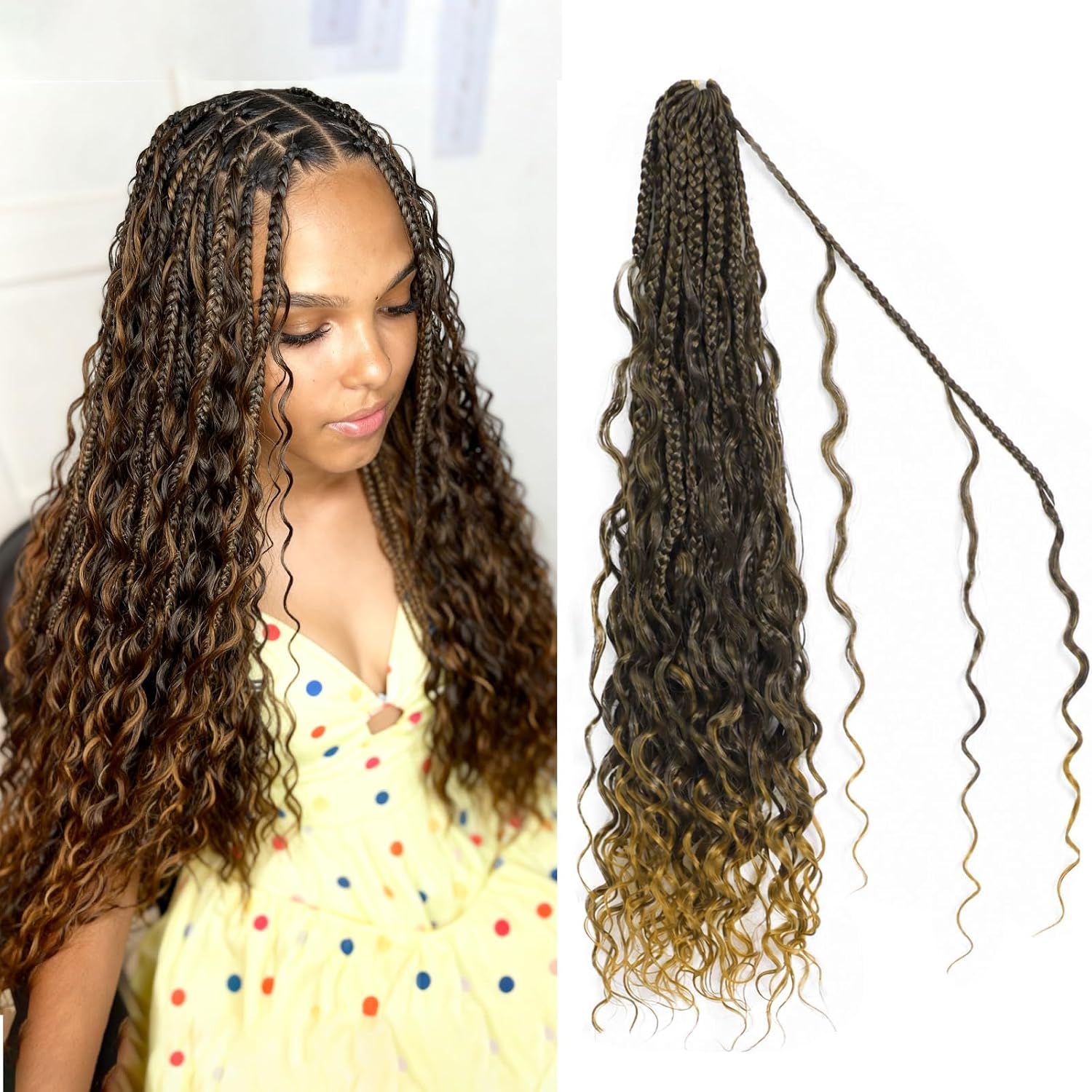 Boho Crochet Braids 20 Inch Close to Human Hair Feel, 10 Pack Pure Protein Fiber Goddess Box Braids Pre-Looped, Layered Ends for Less Tangle, Soft Lightweight Crochet Hair for Black Women(20Inch T27#)