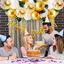 Golden Birthday Decoration Items - 36 Pcs Birthday Decoration Kit With Balloons & Artificial Leaves | Confetti Balloons | Happy Birthday Banner gallery image