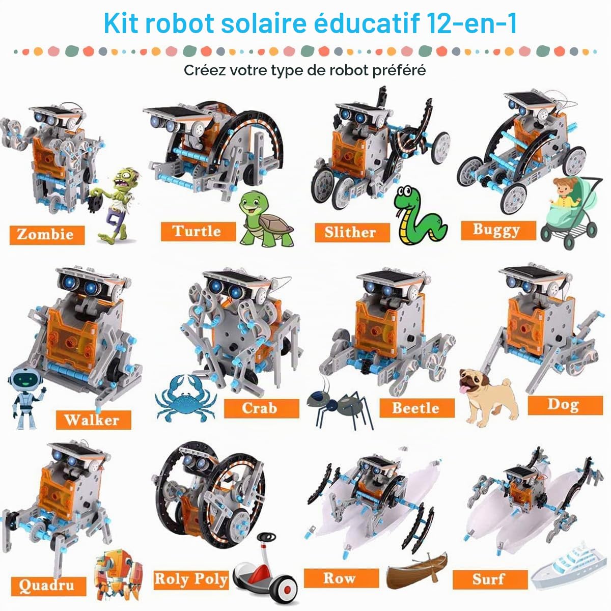 ACELIFE STEM Kit robot solaire, 12 en 1, jouet de construction, alimenté par l'énergie solaire, pour enfants âgés de 8 à 12 ans, garçons et filles, cadeau d'anniversaire