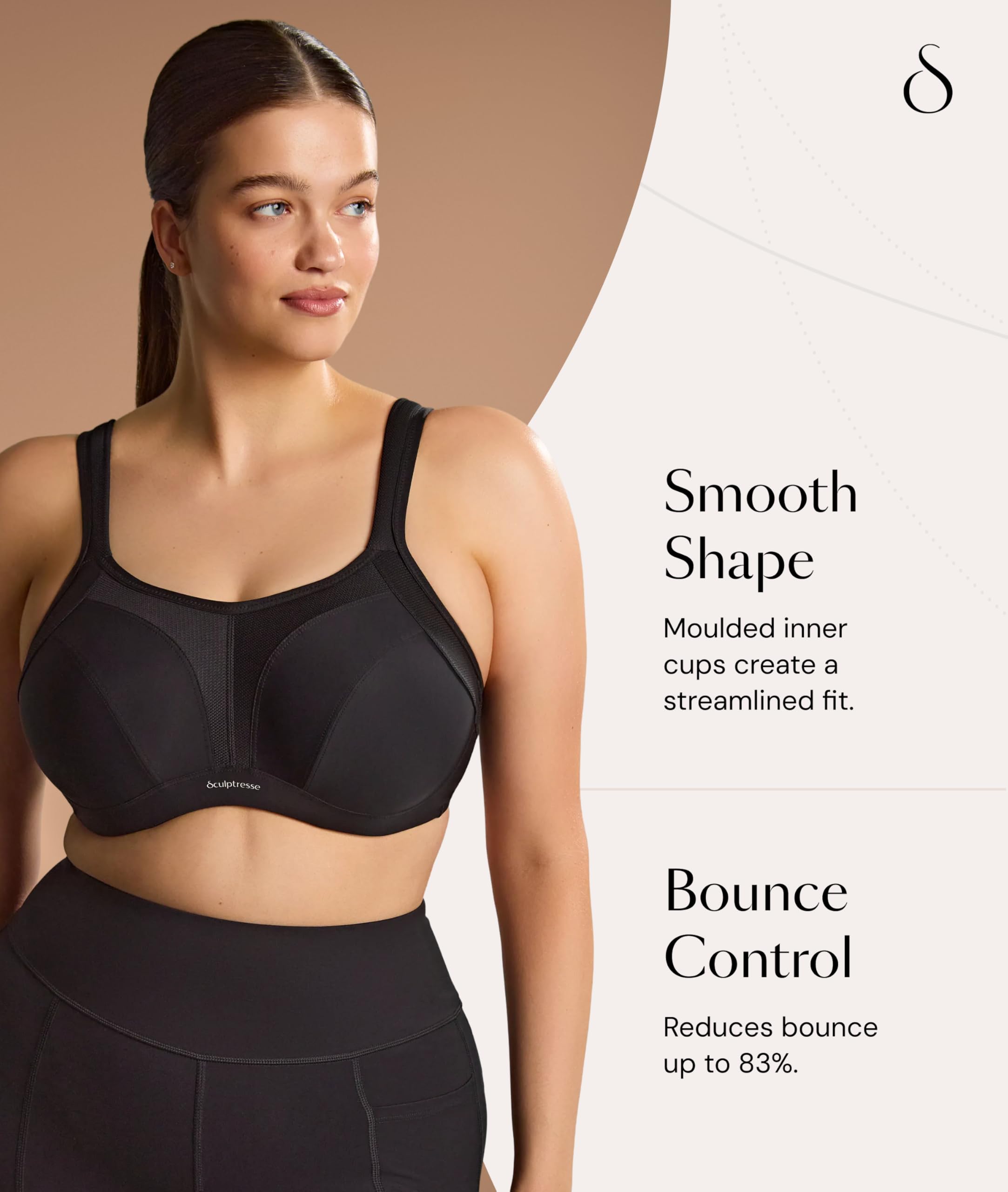 Sculptresse by Panache damski biustonosz sportowy z fiszbinami - duży rozmiar - niewyściełany - #9441, czarny, 95E