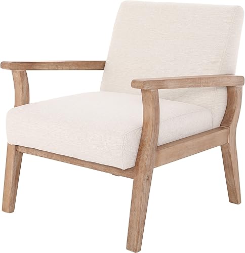 RIVOVA - Silla decorativa de lino moderna de mediados de siglo cómodas sillas de sala de estar silla de lectura color blanco