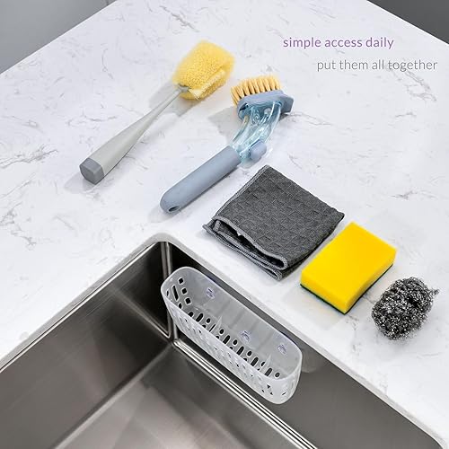 Miniatura 8 de simpletome Cesta para fregadero, organizador de fregaderos, 3 ventosas fuertes o encimera, transparente
