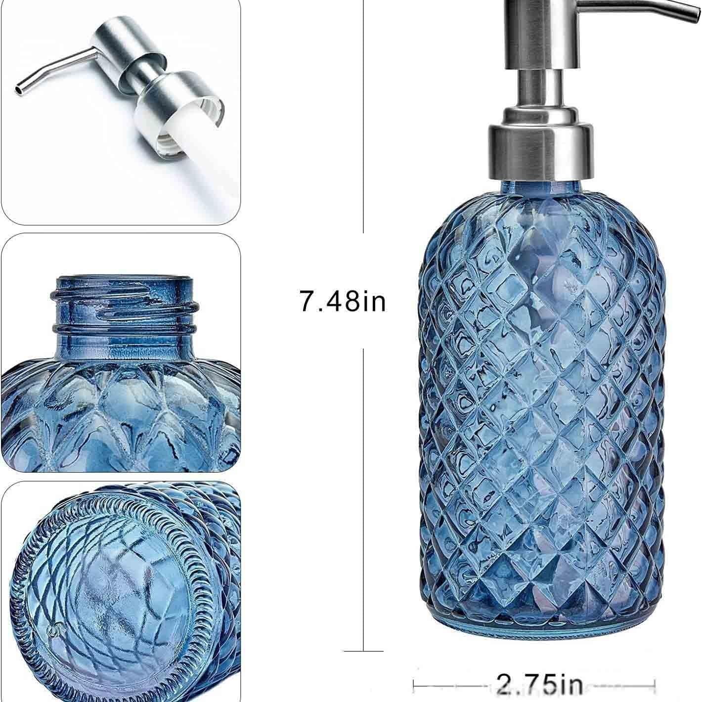 Distributeurs de Savon Bouteille de lotion en verre 400 ml Porte-savon for maison/hôtel/salle de bain Transparent Cylindrique Bleu/Transparent/Vert/Orange Accessoire Salle de Bain(Transparent)