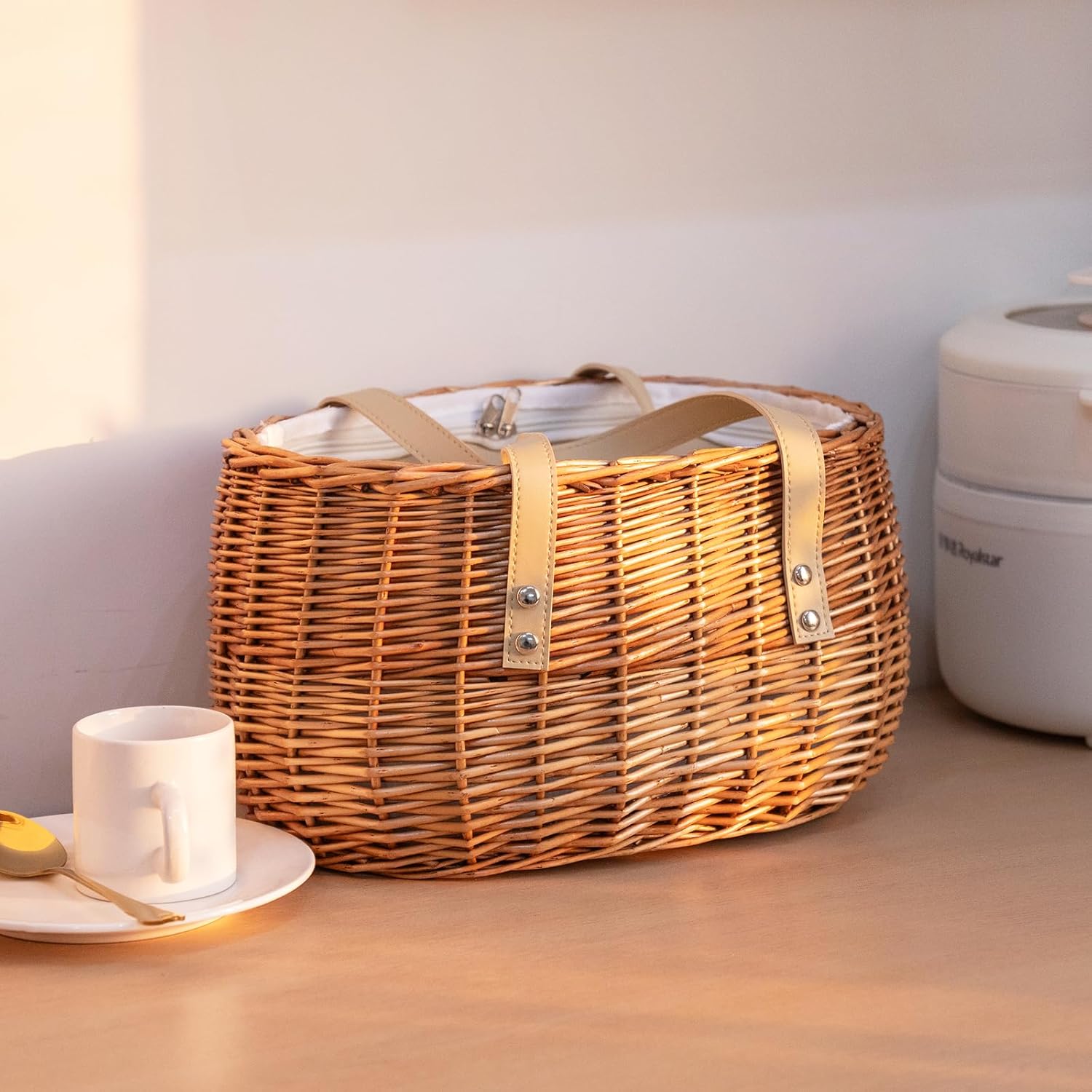 KINGWILLOW,Picnic Basket, Woven Willow Insulated Wicker Storage Basket – Zippered Canvas Lining for Food, Picnics, or home use - Image 8