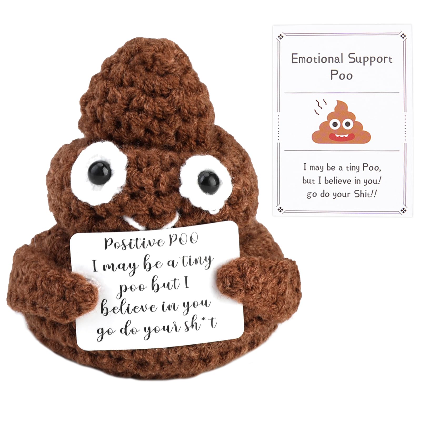 Funny Positive Poo Mini Wool Knitting Doll with Positivity Card, Cute Novelty Positive Poo Positive Gifts Soft Good Luck Gifts for Women Kids Students Boys Girls for Birthday Home Office Party