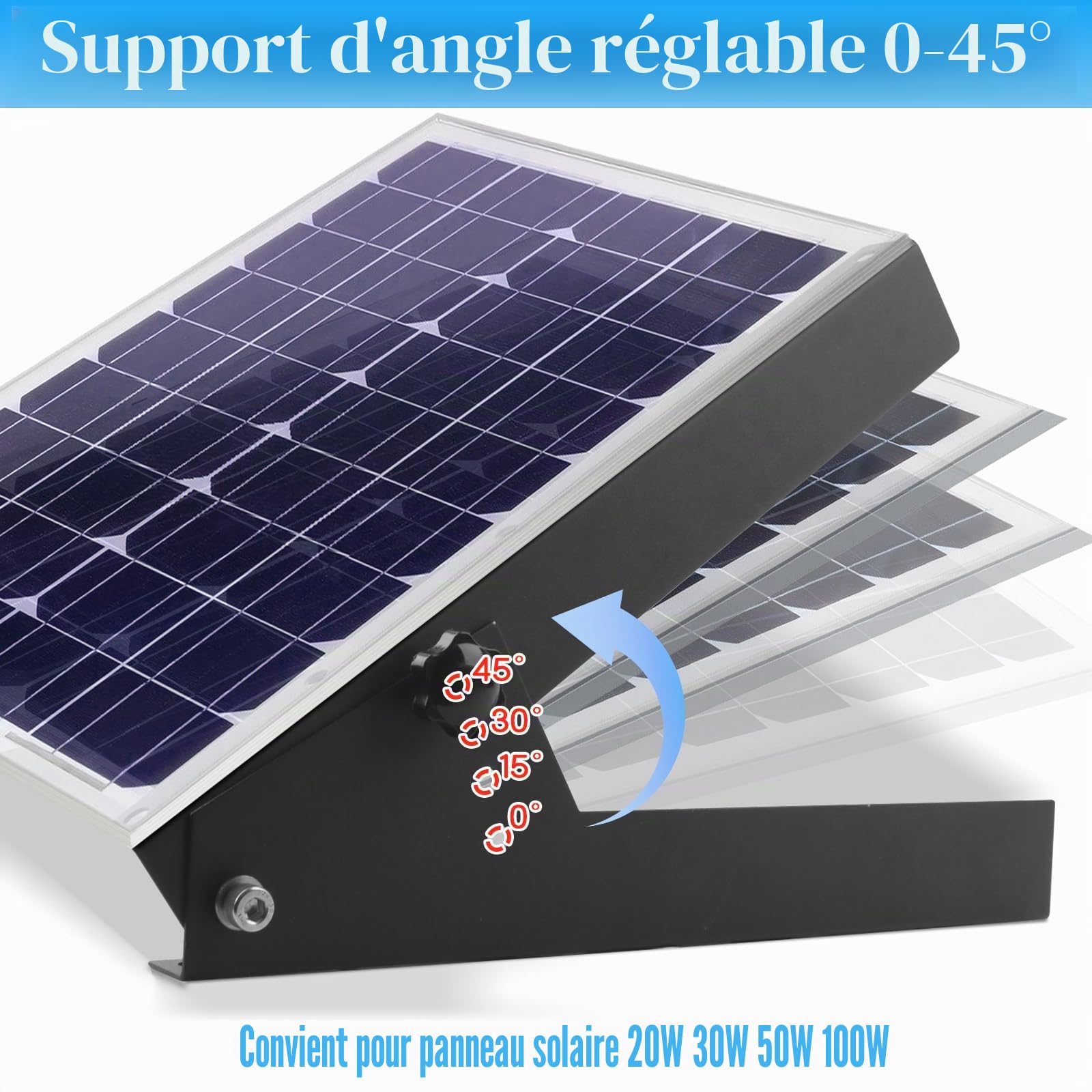 Support de panneau solaire, support de panneau solaire, angle réglable de 13,8 pouces (0 à 45 degrés), support de toit pour panneau solaire, peut être utilisé pour les caravanes, les murs et les toits
