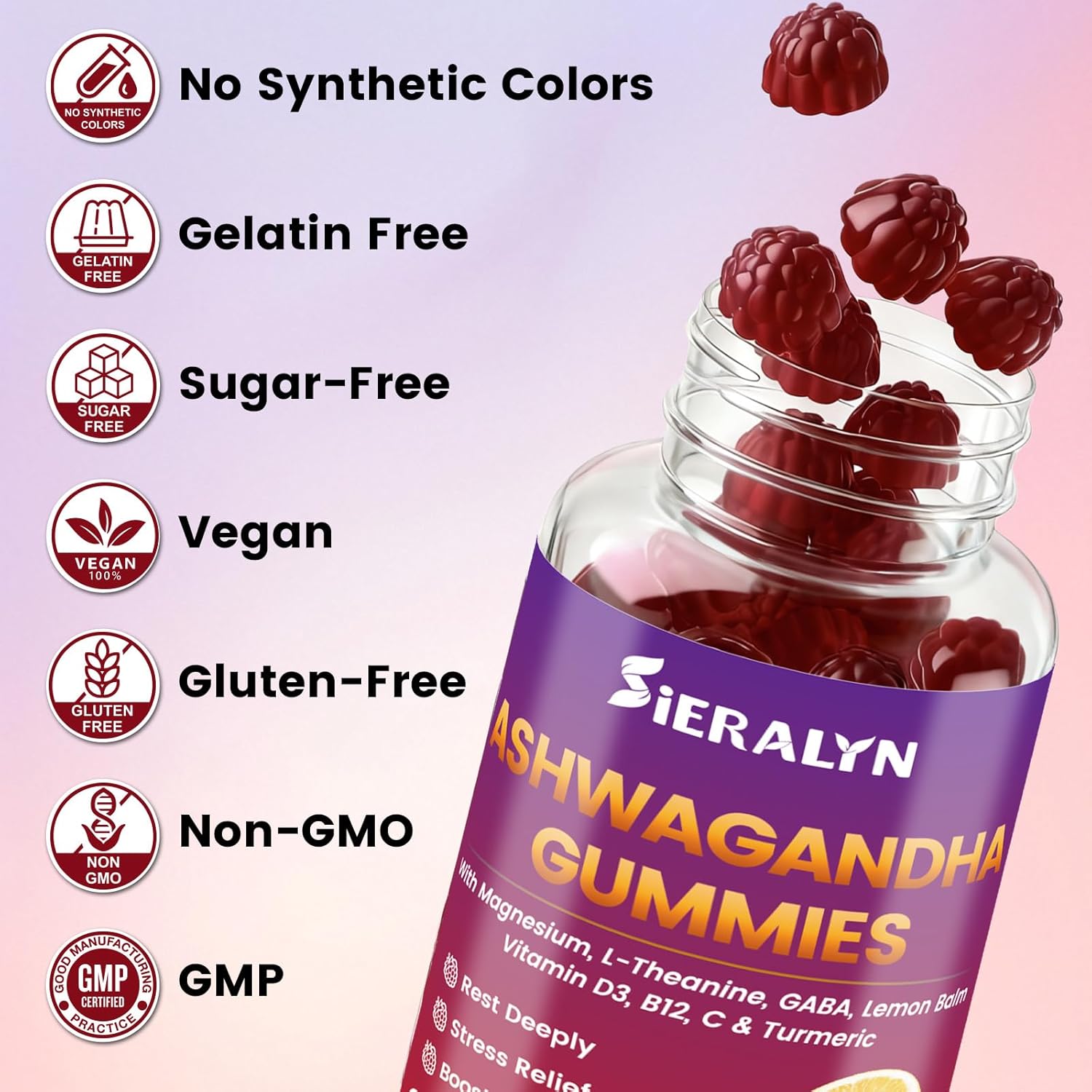 Ashwagandha Gummies 2000mg, Ashwagandha Supplements for Women Men with L-Theanine, GABA, Magnesium, Vitamins – Stress Relief, Immune & Mood Support, Sugar-Free, Vegan, Non-GMO, 60 Count - Image 6