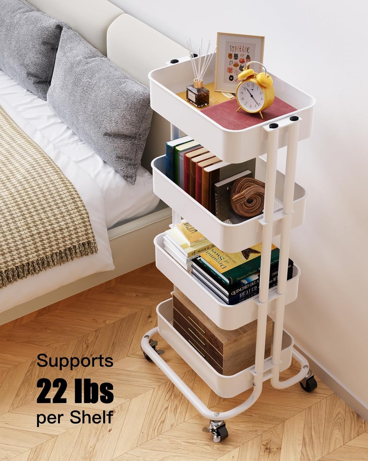 Pipishell Carrito utilitario de metal de 4 niveles, carrito de almacenamiento resistente con 2 ruedas bloqueables, carrito de utilidad de organización de malla multifuncional para cocina, comedor,