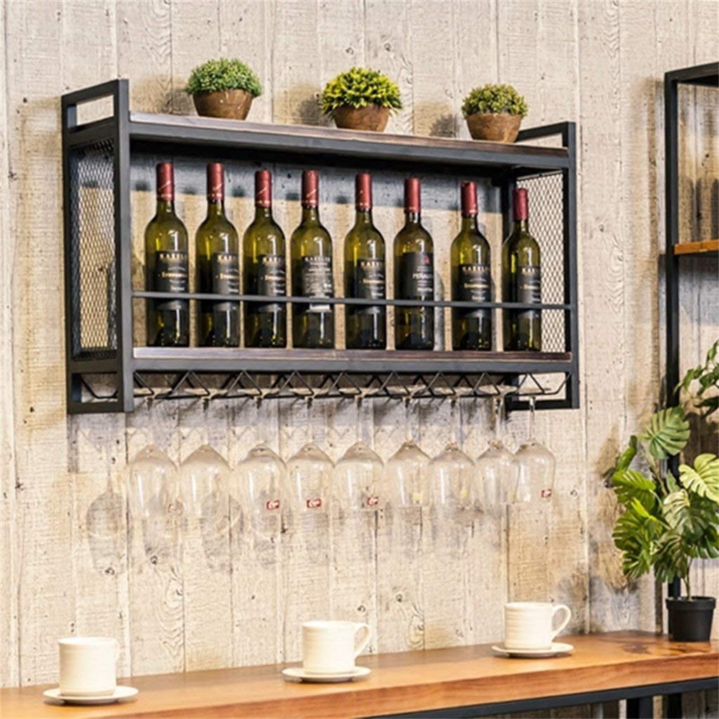 アンティーク風　木製ワインラック　グラスホルダー　アイアン  ウォールシェルフ Amazon.co.jp: ワインラック 壁掛け用木製ワインラック ウォール
