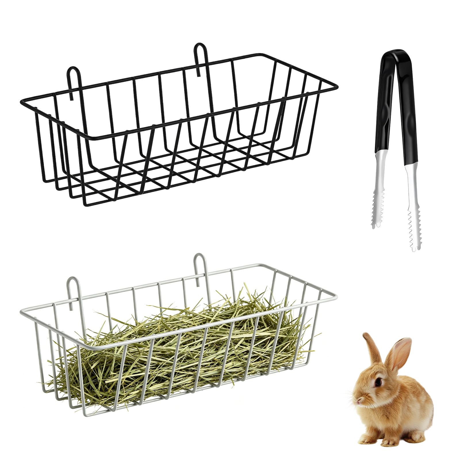 3pcs Rabbit Hay Feeder, Metal Hanging Rack with Hay Clip & Feeder