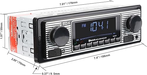 Miniatura 6 de SDX Audio Receptor de radio Bluetooth, reproductor de MP3 con cargador USB, MP3USB, entrada auxiliar, micrófono integrado manos libres, iluminación