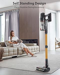XenonLab Cordless Vacuum Cleaner, 75Mins/48KPa/600W Self-Standing Stick Vacuum Cleaners for Home, Rechargeable, Lightweight, Anti-Static&Anti-Tangle Brush, for Hard Floor, Carpet, Hardwoods, Pet Hair