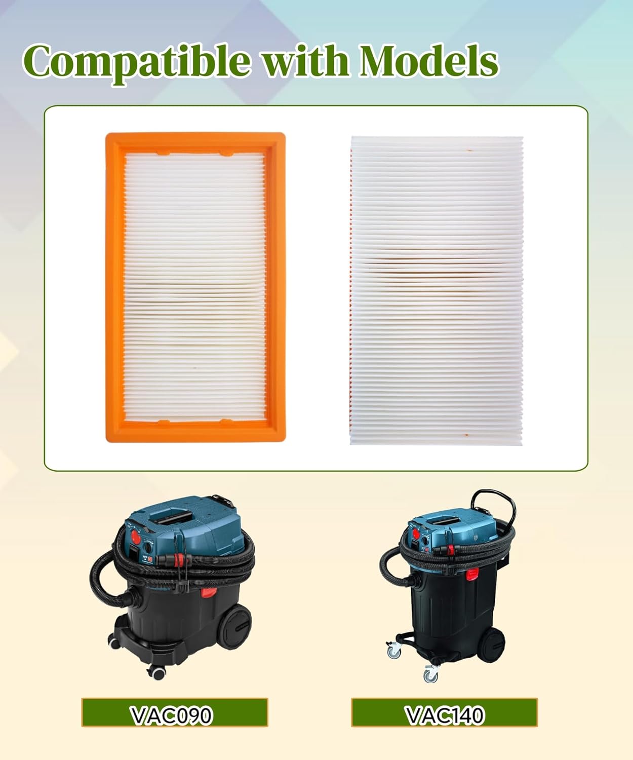 VF130H Flat HEPA Filter Fits For Bosch VAC090A and VAC140A Series Dust Extractors,1 Pack