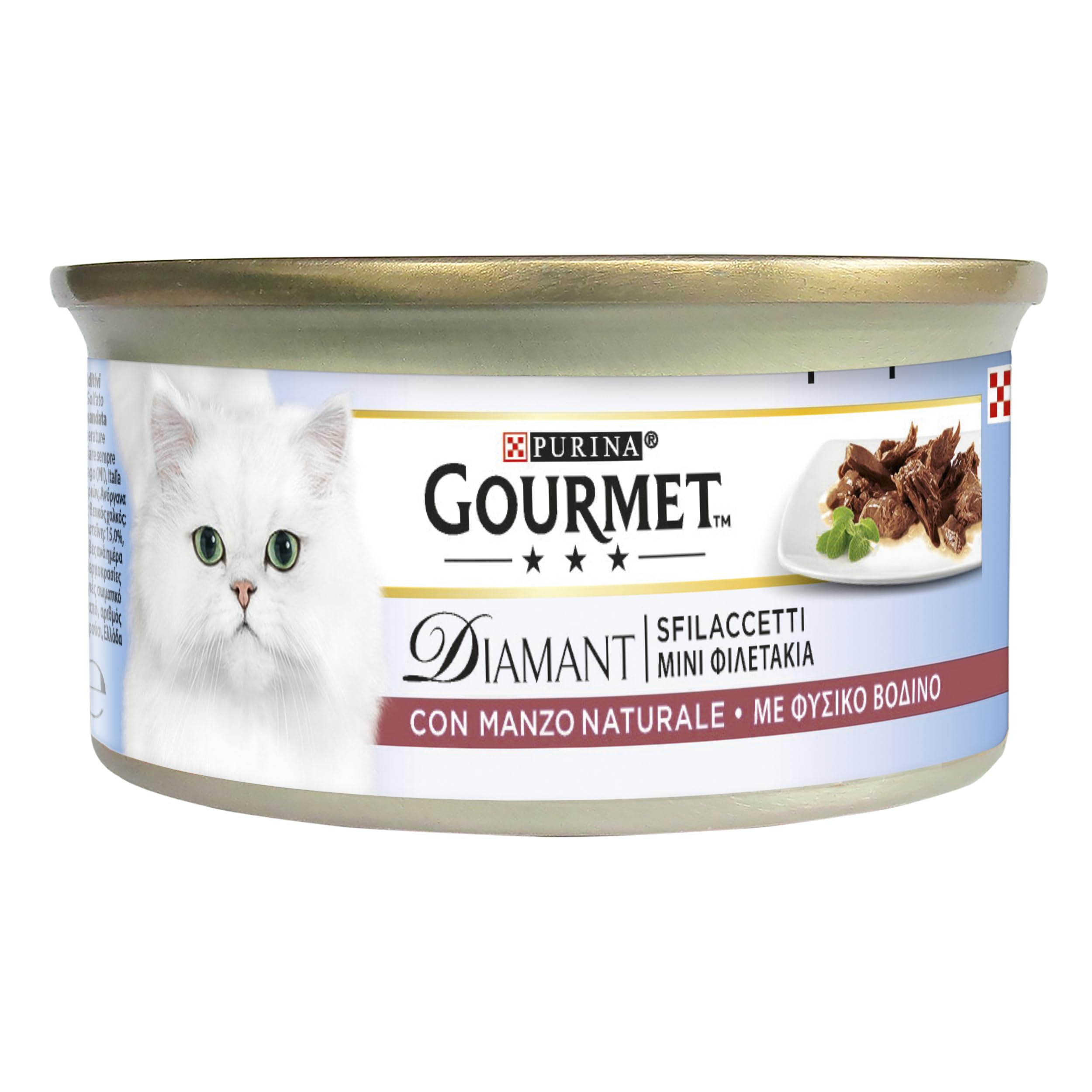 GOURMET Diamant Cibo Umido per Gatti Adulti Sfilaccetti con Manzo 24 Lattine da 85g