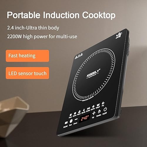 Miniatura 5 de Placa de inducción portátil, quemador de encimera con multifuncional, estufa eléctrica de 2200 W con vidrio fácil de limpiar, 8 modos de cocina