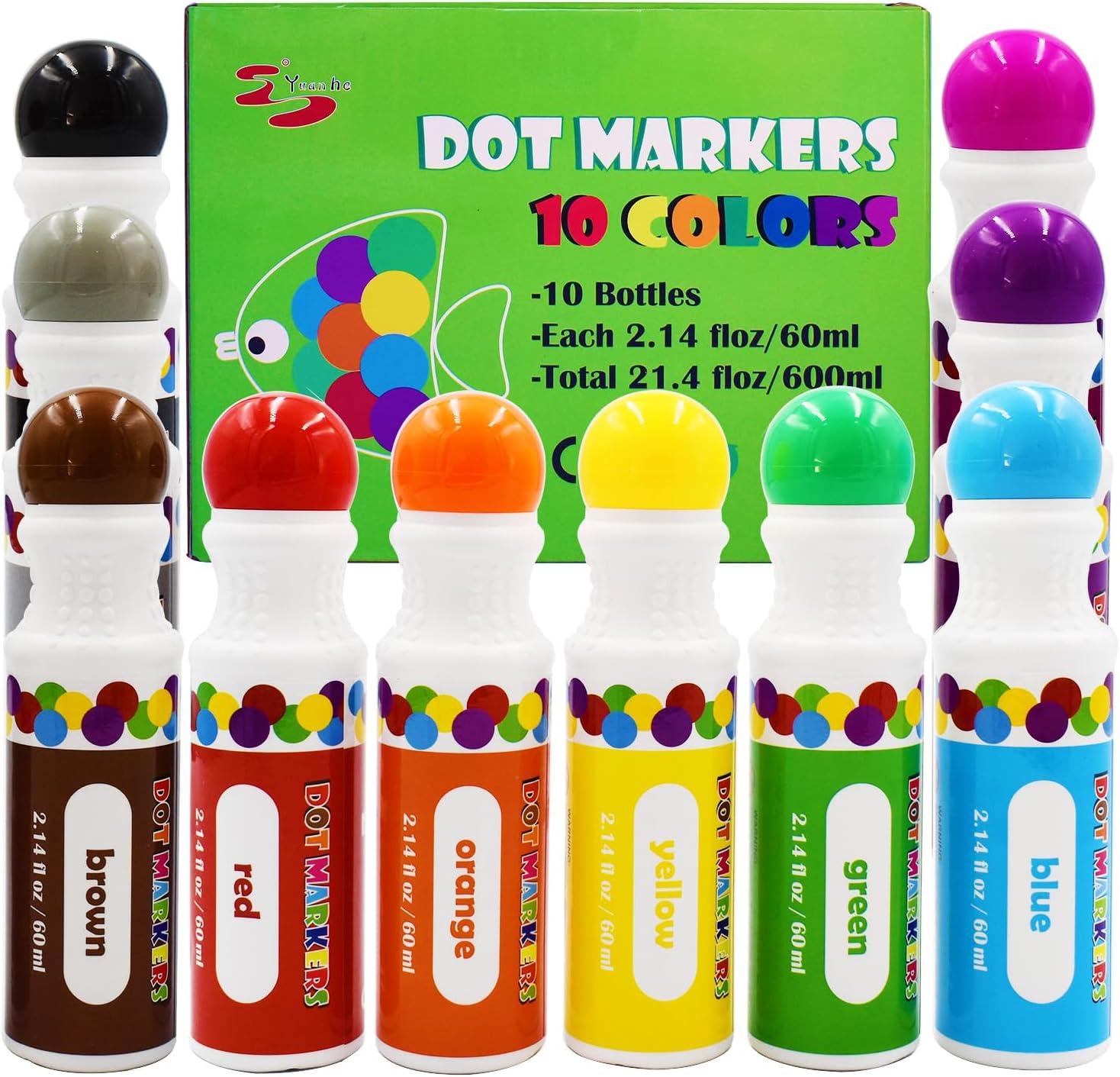 Yuanhe Dot Markers Bingo Daubers - 10 Colors Washable Paint Dotters for Toddlers and Kids Art Supply