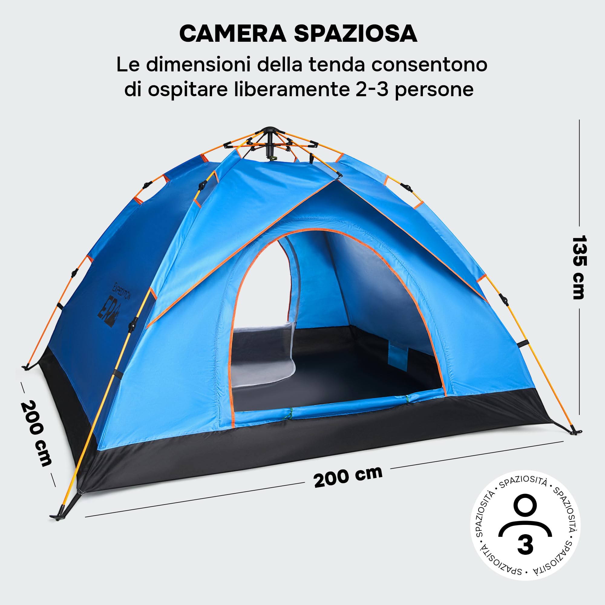 Tenda Campeggio - Ultraleggera Tenda Campeggio - Antivento Tenda 2-3 Persone - Automatica Tenda Familiare - Pop Up Tenda da Spiaggia - Grande Tenda Antivento - Blu