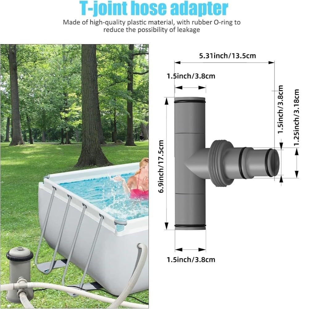 FUBESK Conector de manguera de piscina de 38 mm y 32 mm, adaptador en forma de T para bombas Intex y Coleman, polipropileno para ajuste de plástico, conexión segura contra fugas