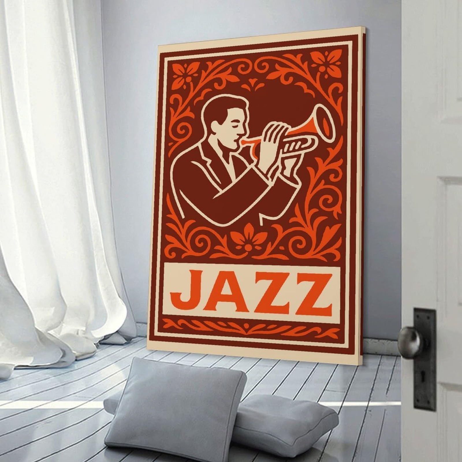 Junmoney Canvas Wall Decor Jazz Musician Playing Trumpet Vintage, 24x36inch(60x90cm), for Flats, Guest Rooms Or Compact Rooms, A Simple Refresh for Blank Walls