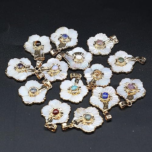 Miniatura 2 de LHJ Forma de vieira Natural Madre de Perla Shell Pendnats Energy Crystal Stone Setting para hacer joyas 5 piezas