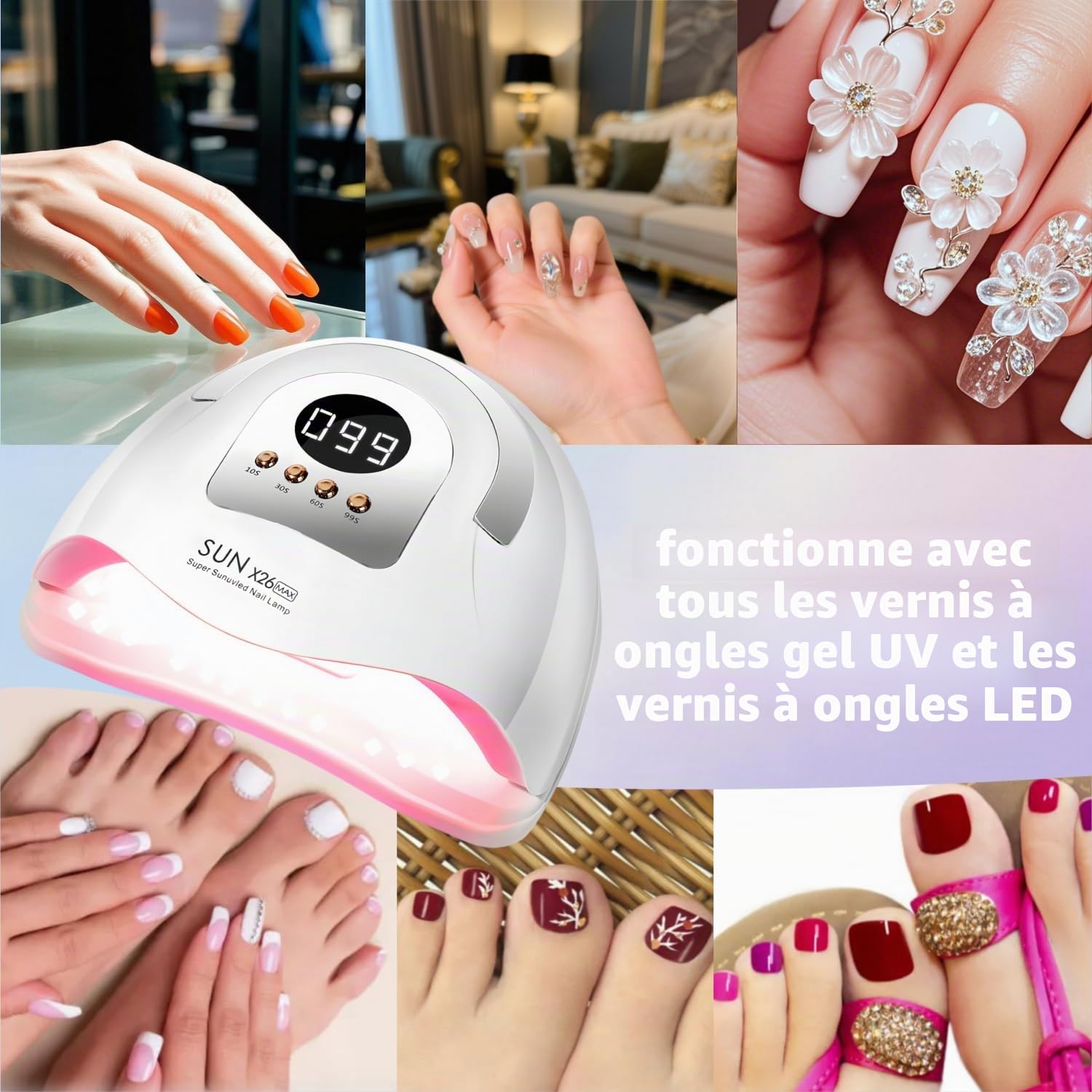 Lampe à Ongles UV LED 380W avec 81 Perles, Séchoir à Vernis Gel avec Capteur Automatique & 4 Minuteries, Professionnel pour Ongles des Mains et Pieds