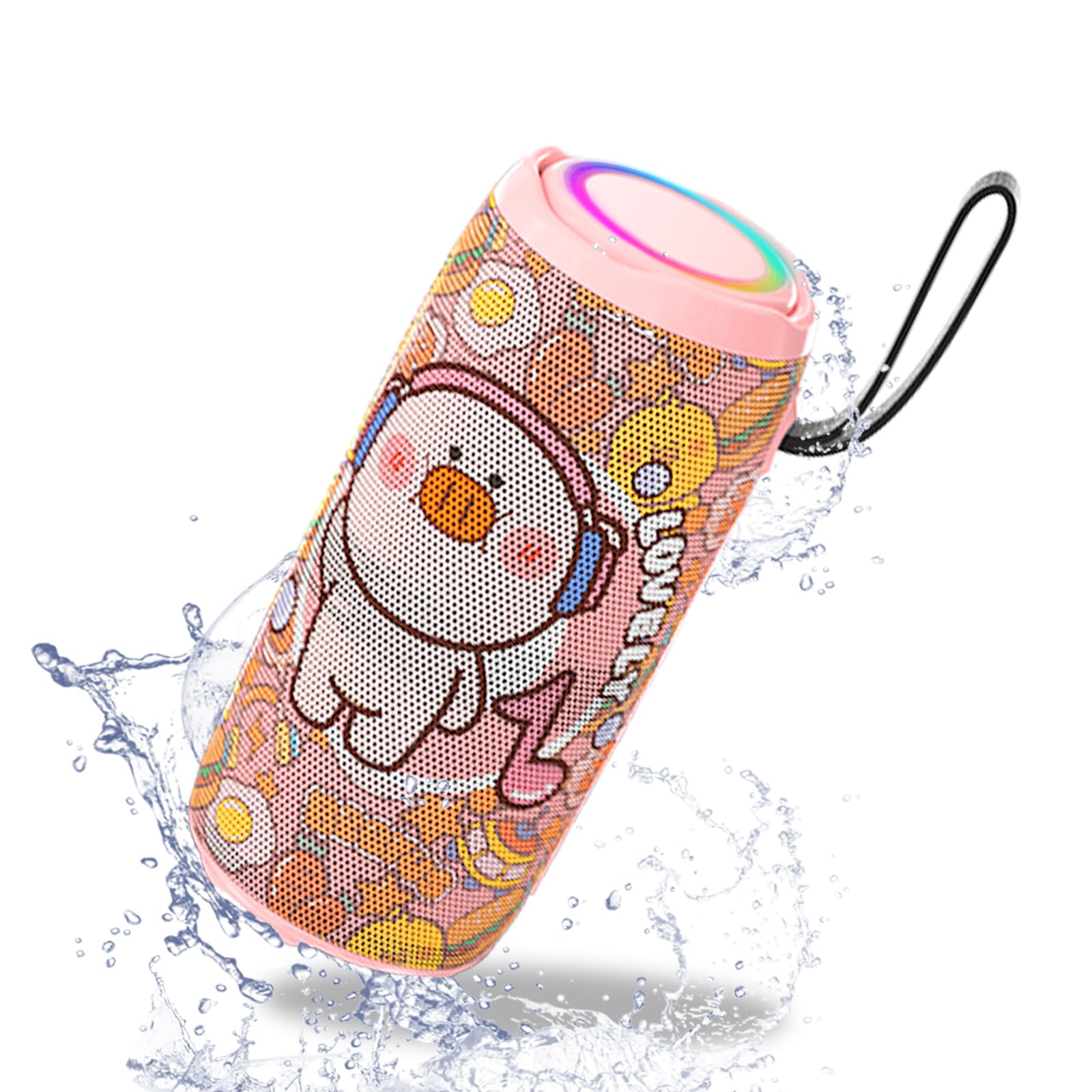 Cute Cartoon Bluetooth Speaker for Girls & Teens, Kawaii Portable Wireless Speaker with RGB Sync Lights, BT 5.3, TWS Pairing, IPX5 Waterproof, 20H Playtime, Birthday Gifts & Room Decor (Pink)