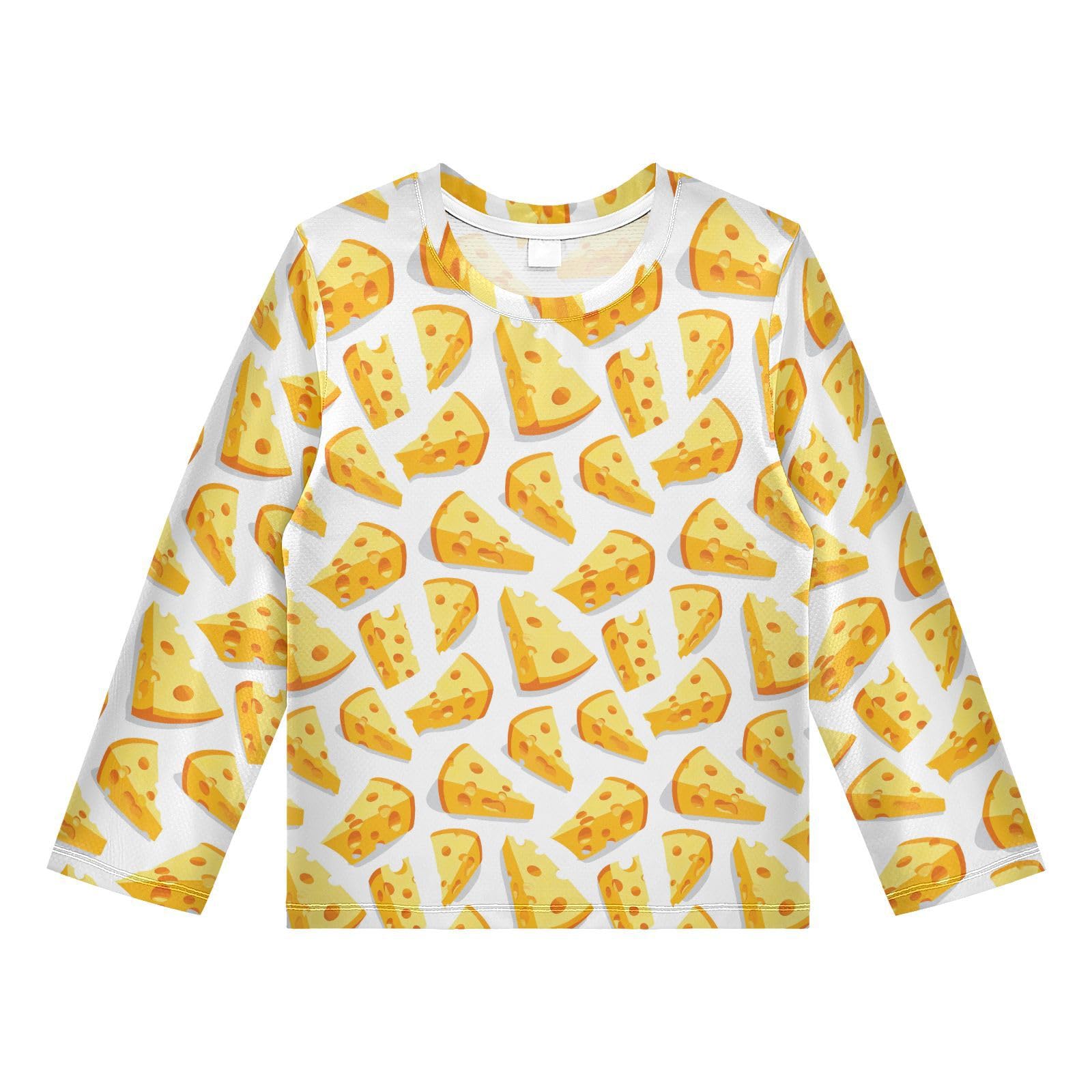 Cute Cheese Pattern Boys Rash Guard Swim Shirts Long Sleeve UPF 50+ Quick Dry Sun Protection Shirt Swimwear Surf Tops for Toddler Kid Fishing Swimming Outdoor 9-10T Multicolor