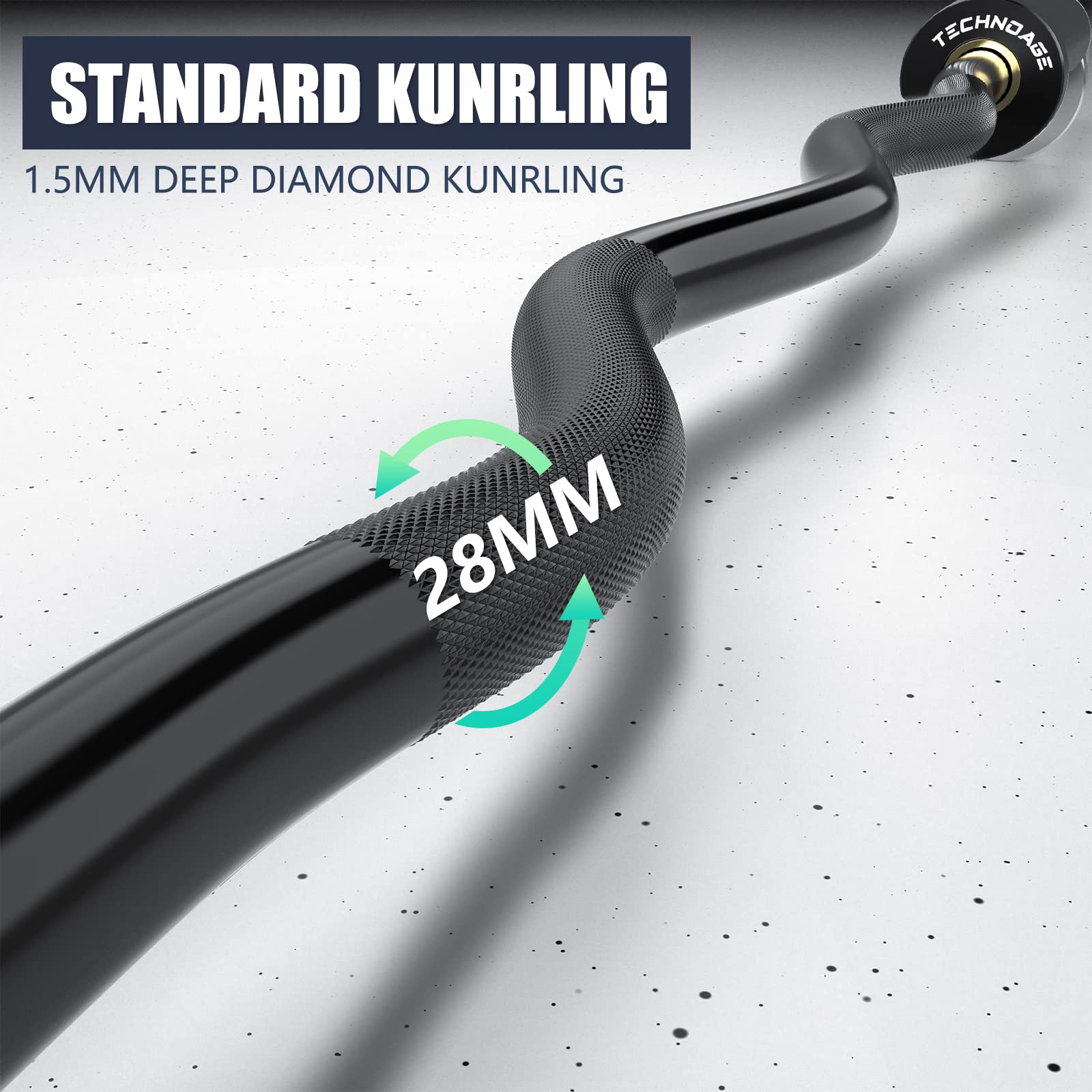 TECHNOAGE EZ Curl Bar 119,4 cm Olympic Curl Bar 226,8 kg Capacità di carico per piastre bilanciere 5,1 cm, bilanciere cromato nero massiccio con boccola in rame e collegamento del cuscinetto