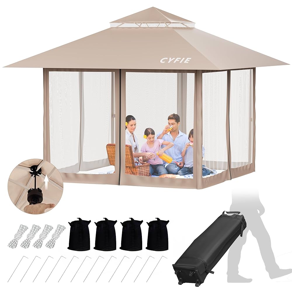 CYFIE タープ 3m x 3m スチール製 Amazon | CYFIE タープテント 3mx3m サイドシート4枚付