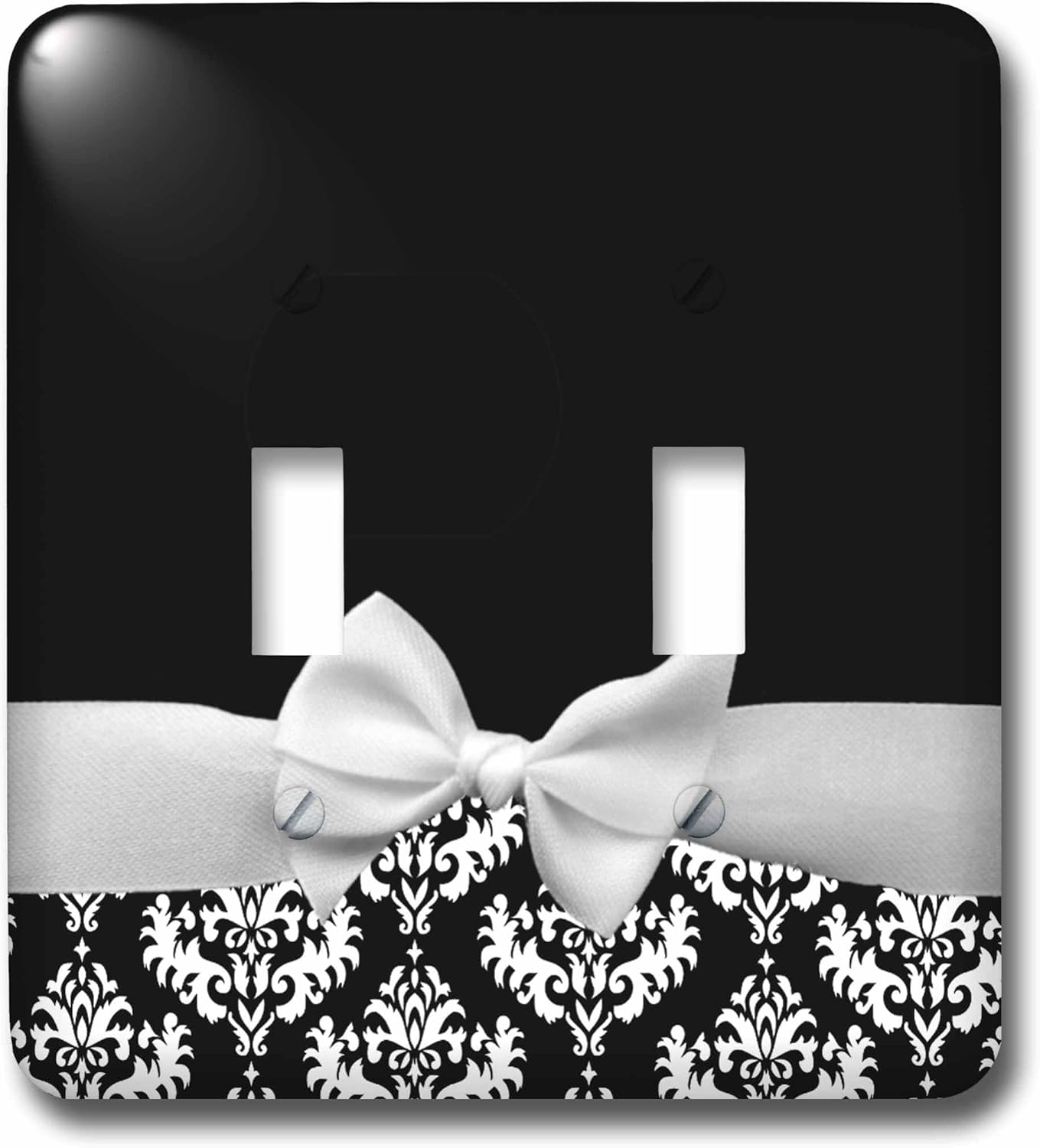 3dRose LLC lsp_56659_2 Elegant and Classy White Ribbon Bow with White Damask Pattern and Classic Black Background, Double Toggle Switch