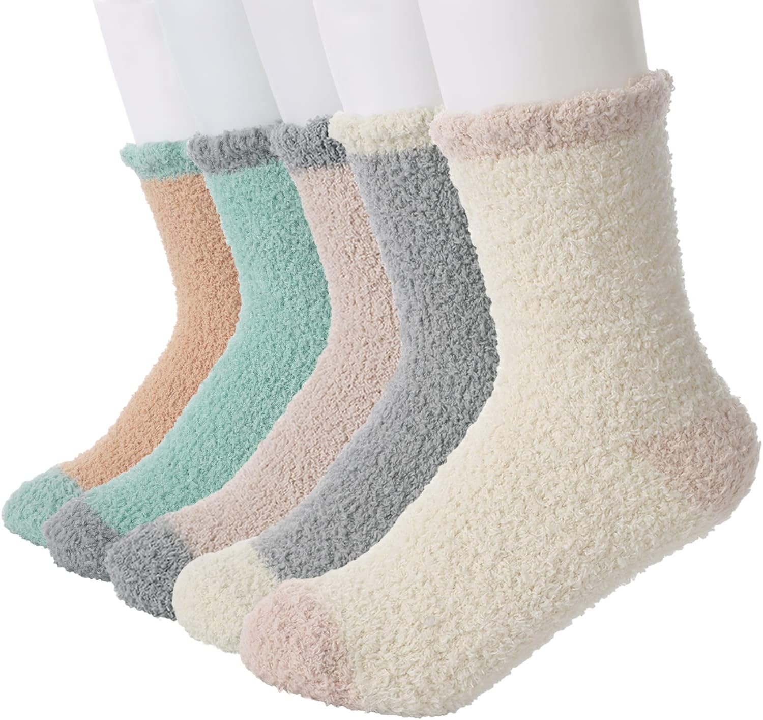 5 Pairs Fuzzy Socks - Fuzzy Socks for Women Fluffy Socks Cozy Socks Slipper Socks Women, Women's Winter Soft Warm Microfiber Sleeping Socks, Non Slip Grip Fuzzy Slipper Socks, Thick Super Warm Socks